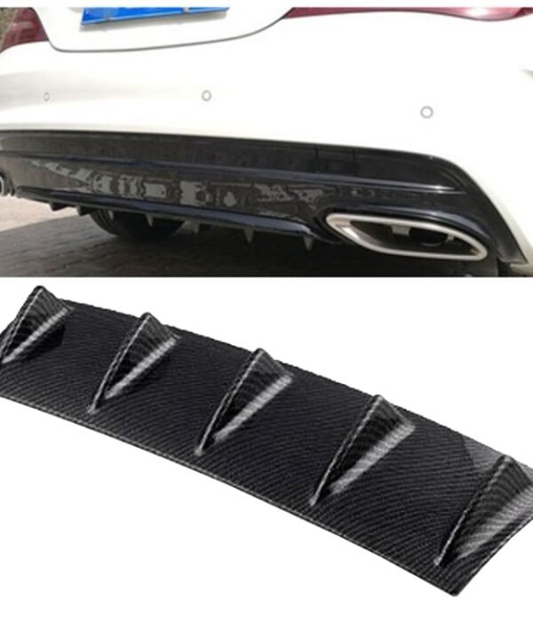 Universal Car Rear Bumper Lip Diffuser 5 Shark Fin Style Carbon Fiber  ABS, Size: 60.0x18.0x5.0cm
