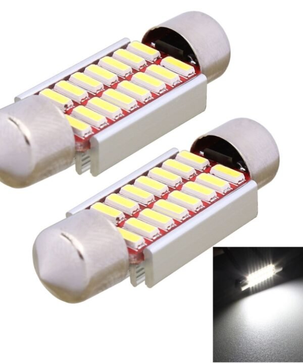 2 PCS Festoon 36mm 2W 160LM White Light 16 LED SMD 4014 Error Free License Plate Lights Car Light Bulb