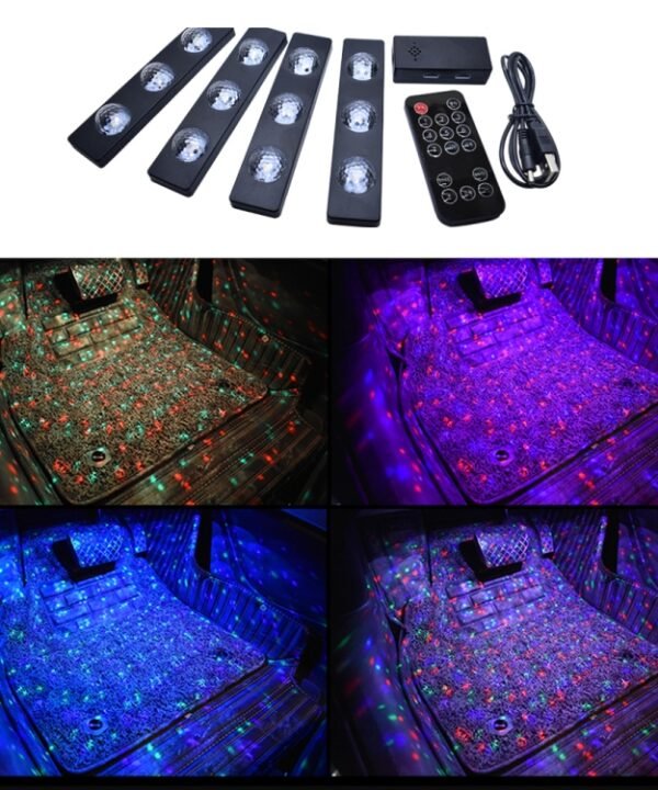 4 in 1 3.2W 12 LEDs RGB Car Interior Floor Decoration Atmosphere Colorful Neon Light Lamp with Wireless Remote Control And Voice Control Function