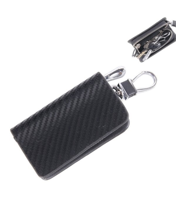 Universal Leather Carbon Fiber Texture Waist Hanging Zipper Wallets Key Holder Bag (No Include Key), Carbon Fiber Texture