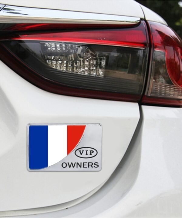 Universal Car France Flag Rectangle Shape VIP Metal Decorative Sticker, France Flag (Gold), France Flag (Silver)