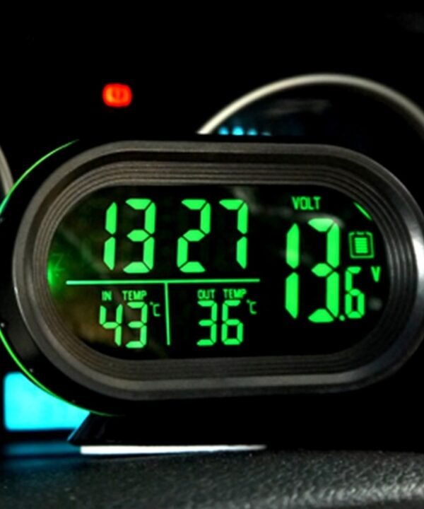 VST-7009V 4 In 1 Digital Car Thermometer Voltage Meter Luminous Clock Tester Detector LCD Monitor Back light(Green Light)
