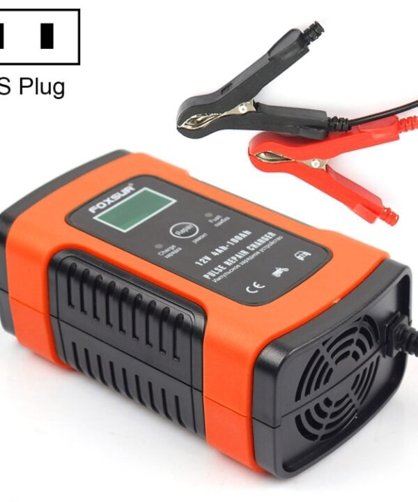 FOXSUR 12V 6A Intelligent Universal Battery Charger for Car Motorcycle, Length: 55cm, US Plug, US Plug, US Plug (Yellow)