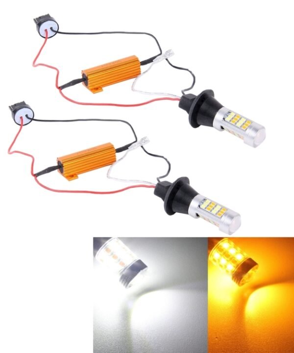 2 PCS T20/7440 10W 1000 LM 6000K White + Yellow Light DRL&Turn Light with 42 SMD-2835-LED Lamp，DC 12-24V