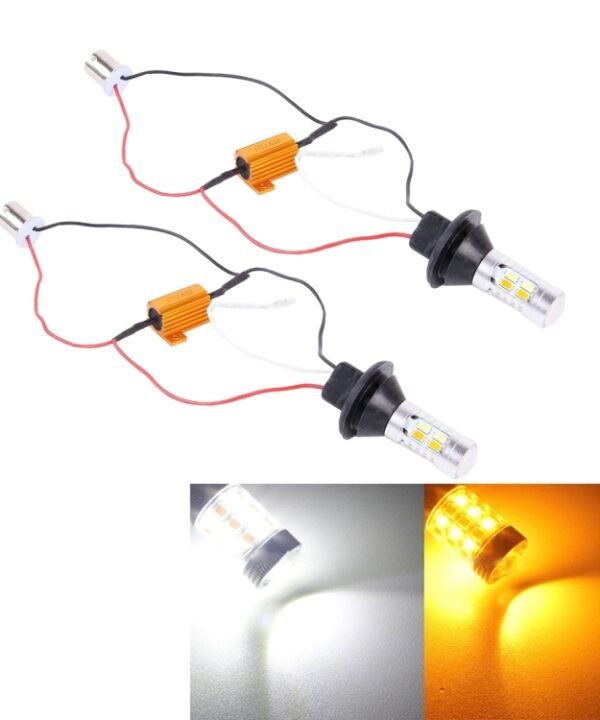2 PCS 1156/BA15S/BAU15S 10W 1000LM 6000K White + Yellow Light DRL&Turn Light with 20 SMD-5730-LED Lamps，DC 12-24V