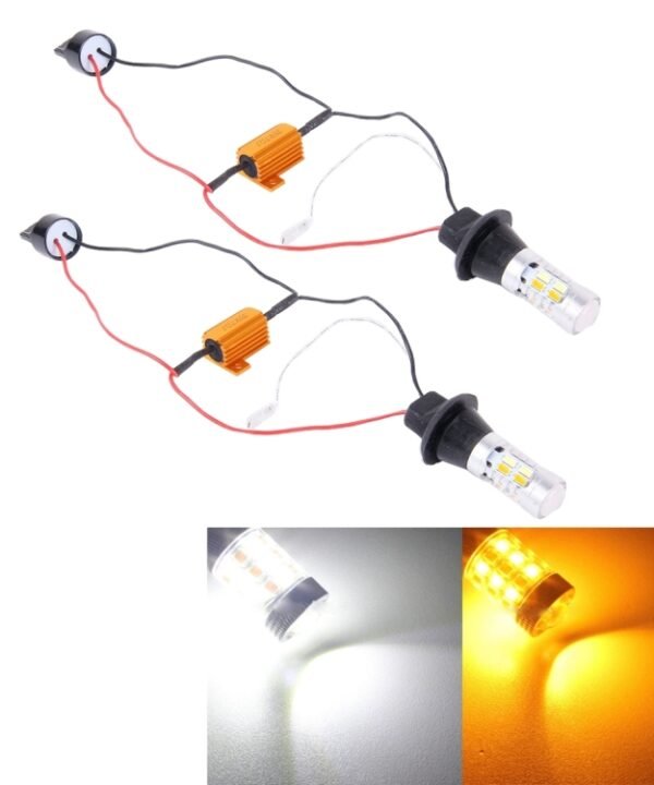 2 PCS T20/7440 10W 1000LM 6000K White + Yellow Light DRL&Turn Light with 20 SMD-5730-LED Lamps，DC 12-24V