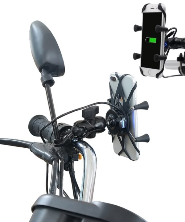 Motorcycle X Shape Aluminum Alloy Phone Bracket 5V 2.1A Phone Charger