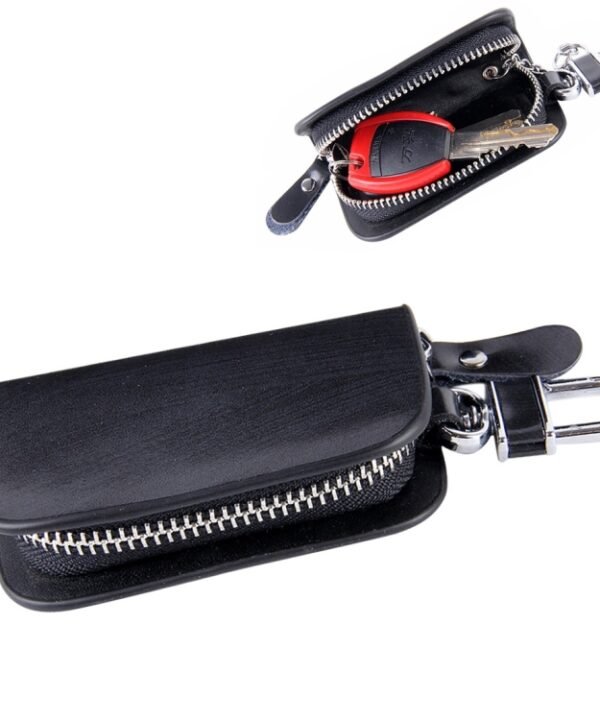Universal Leather Wood Grain Texture Waist Hanging Zipper Wallets Key Holder Bag (No Include Key)