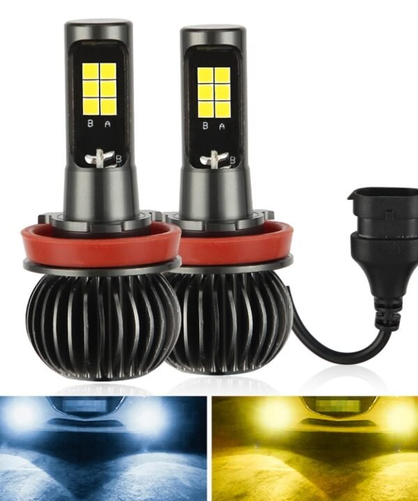 2 PCS EV15 H8 / H11 DC9-32V / 6W / IP67 Car LED Double Color Fog Light, Cold White Light + Amber Light