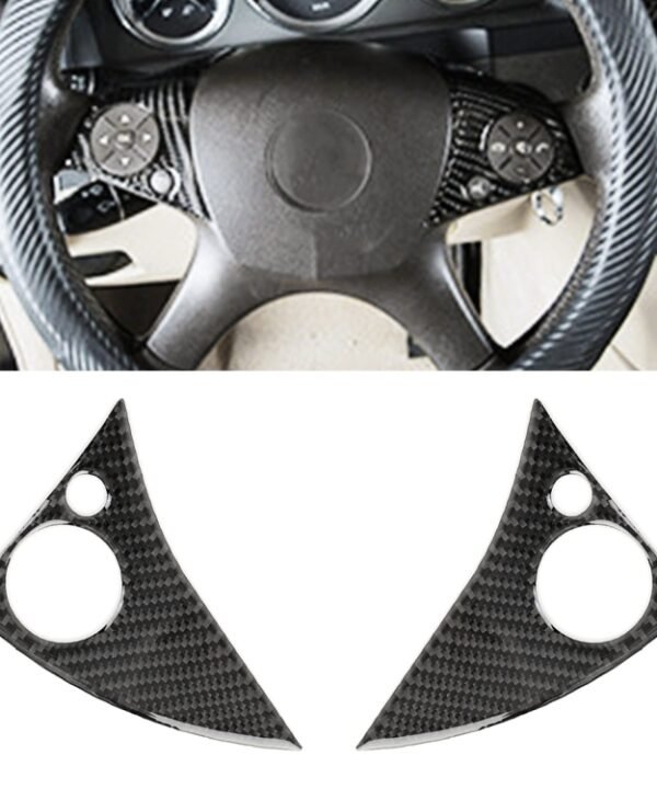 2 PCS Car Steering Wheel Button Carbon Fiber Decorative Sticker for Mercedes-Benz W204 2007-2010