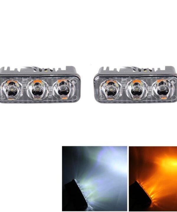 2 PCS DC 12V 6W 400 LM 6000K Tri Circular Car DRL&Turn Light(White Light + Yellow Light), Cable Length: 50cm