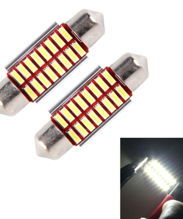 2 PCS DC 12V 3W 36MM Bicuspid Car Door Lamps Registration Mark light Dashboard Dome Door Lights LED Reading Lamp with 16 LED SMD 3014 Lights White