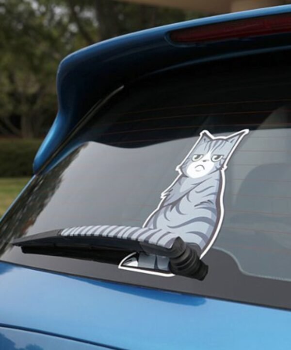 Vehicle Car Rear Windshield Window Wiper Reflective Self-Adhesive Cat Moving Tail Vinyl Decal Sticker, Frowning Cat, Smiling Cat