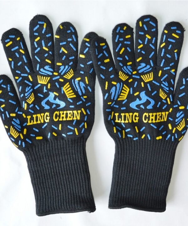 Silicone Cotton Microwave Kitchen Cooking Protective Gloves, High Temperature Resistance: 500 Degree C, Length: 32cm, Deyan, Deyan Red Stripe