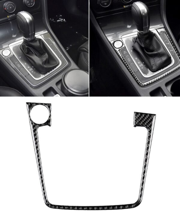 Car Carbon Fiber Gear Position Panel Frame Decorative Sticker for Volkswagen Golf 7 2013-2017, with Hole and Start and Stop, Left Drive