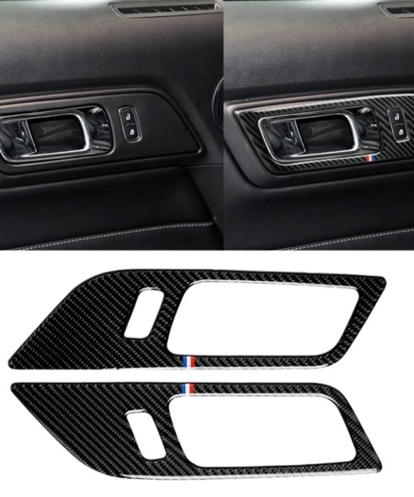 2 PCS Car USA Color Carbon Fiber Door Inner Handles Decorative Sticker for Ford Mustang 2015-2017