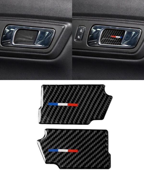 2 PCS Car USA Color Carbon Fiber Door Inner Handle Wrist Panel Decorative Sticker for Ford Mustang 2015-2017