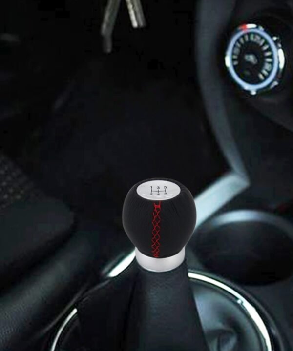 Universal Car Modified Shifter Black Leather Lever Manual 5-Speed Gear Shift Knob Adapter