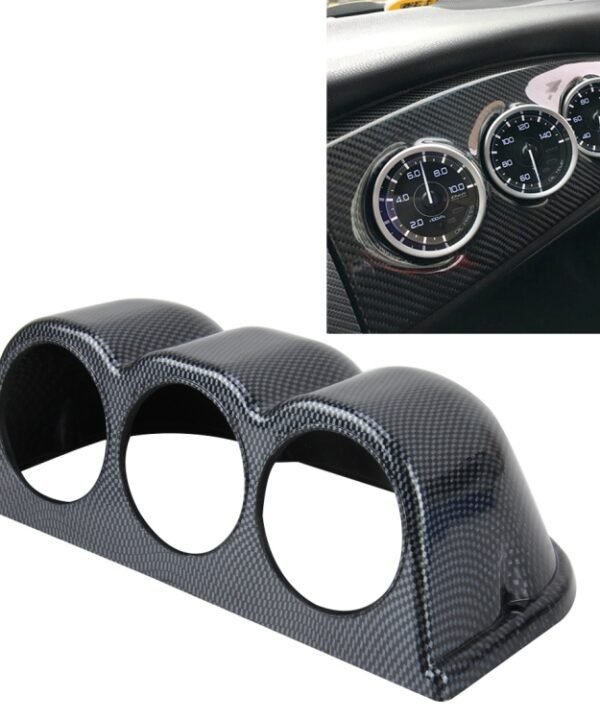 60mm Universal Horizontal Carbon lead Material 3 Triple Auto Car Dash Gauge Meter Pod Mount Holder Dashboard 3 Hole Cup Vehicle Performance Meter Instrument Accessories