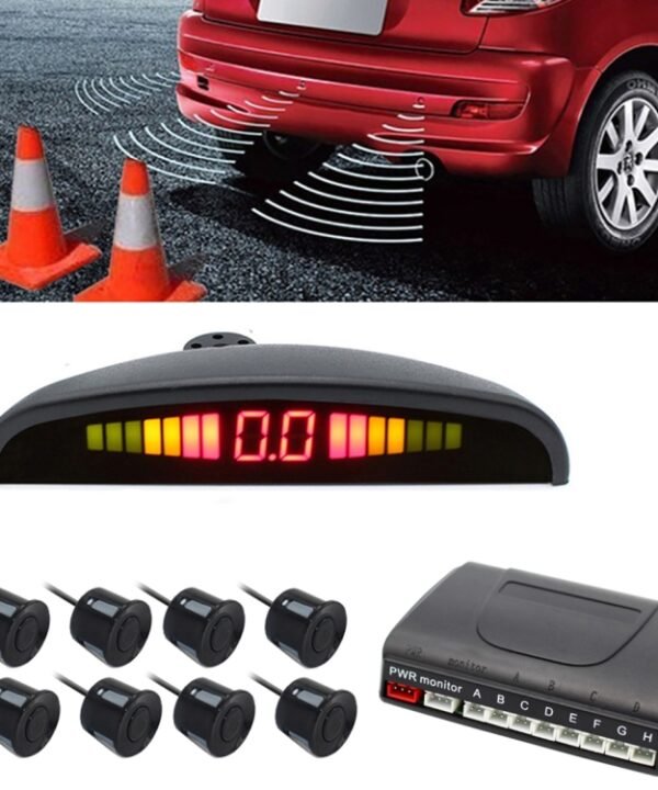 PZ-300-8 Car Parking Reversing Buzzer LED Monitor Parking Alarm Assistance System with 4*7m Front Sensors and 4*2.5m Rear Sensors