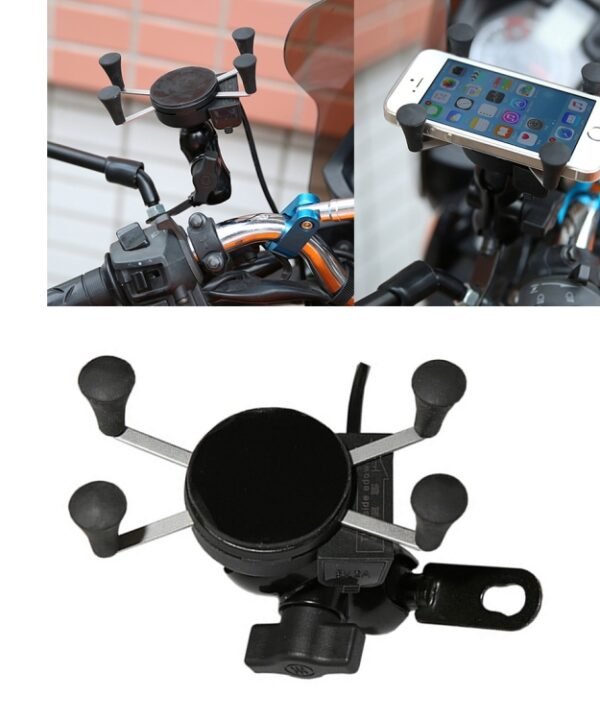 Universal 12V Motorcycle USB Phone Charger with Holder, Suitable for 3.5-6.5 inch Smartphones