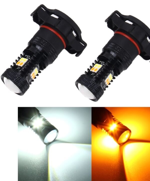 2 PCS Super Bright PSX24W DC 12V 5W 350LM Auto Car Fog Light with 16 SMD-3030 LED Bulbs Lamp, White + Yellow Light