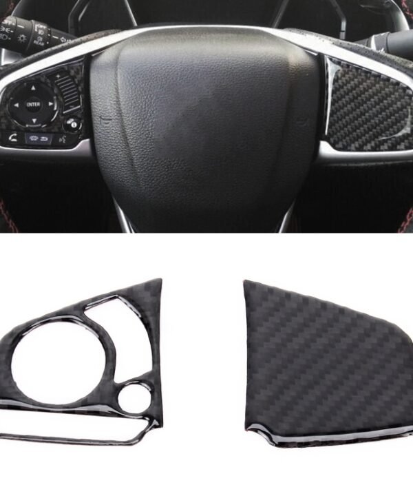 2 in 1 Carbon Fiber Steering Wheel Button Trim Interior DIY Sticker for Honda Civic 10th Gen 2016-2019(General)