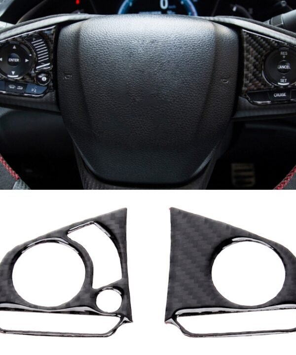 2 in 1 Carbon Fiber Steering Wheel Button Trim Interior DIY Sticker for Honda Civic 10th Gen 2016-2019(Deluxe)