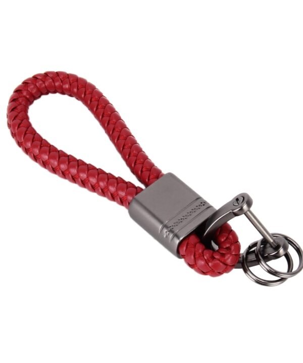 PU Leather Braided Strap Zinc Alloy Keychain Keyring, Random Color Delivery