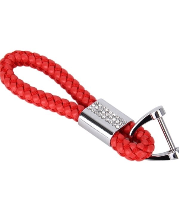PU Leather Braided Strap Crystal Inlaid Keychain Keyring, Random Color Delivery