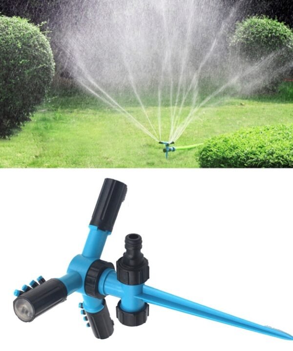 Automatic 360 Rotating Adjustable Garden Water Sprinklers Lawn Irrigation System with 3 Arm Sprayers and Spike Base, 360 Rotating Water Sprinkler (Blue), 360 Rotating Water Sprinkler (Green)