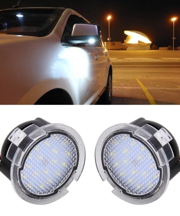 2 PCS DC 12V 2W 6000K 120LM 18-LED Side Rear View Mirror Puddle Lights Lamp for Ford 2013-2017 Explorer/2015-2017 Taurus/2015-2017 Edge/2015-2017 Mondeo