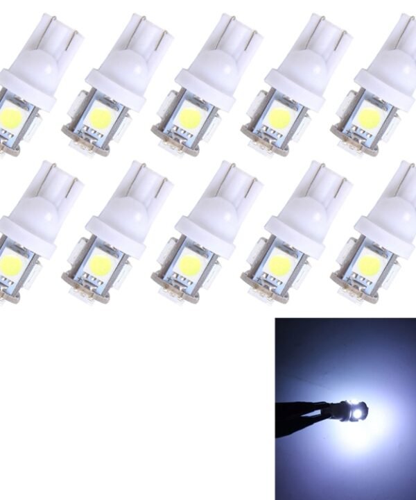 10PCS T10 3W 5500K SMD 5050 5 LED Car Clearance Lights Lamp, DC 12V, 5630-5smd LED
