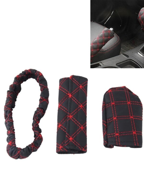 3 PCS Car Hand Brake Cover Shift Knob Gear Stick Cushion Sets Rear View Mirror Sets Cover Car Accessory Interior Decoration Pad, 3 PCS Red, 3 PCS White