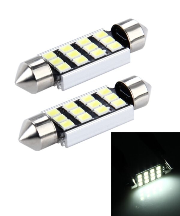 2 PCS 3.5W 250 LM 6000K 39MM 12 SMD-2835 LEDs Bicuspid Port Decoding Car Dome Lamp LED Reading Light, DC 12V, 39MM