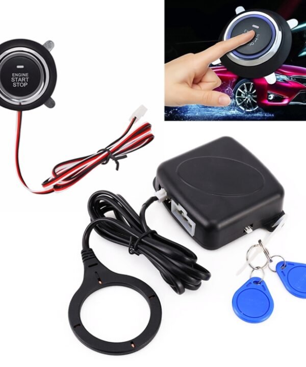 Smart Car Switch Car Engine Start Stop Switch Car Push Start Switch, with RFID Alarm System, Blue Light