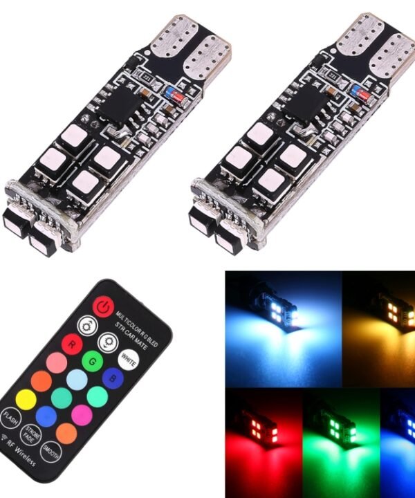 2 PCS W5W 194 T10 Multi Colors 10 SMD 3535 LED Car Clearance Light Marker Light with Remote Control, DC 12V