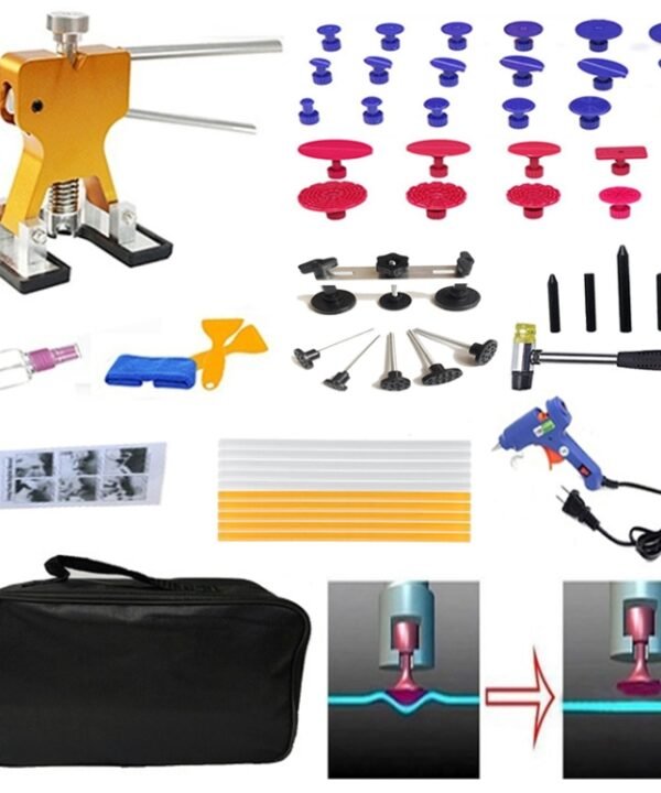 57 in 1 Auto Car Metal PDR Dent Lifter-Glue Puller Tab Hail Removal Paintless Car Dent Repair Tools Kit, with 20W Glue Gun, US Plug or EU Plug
