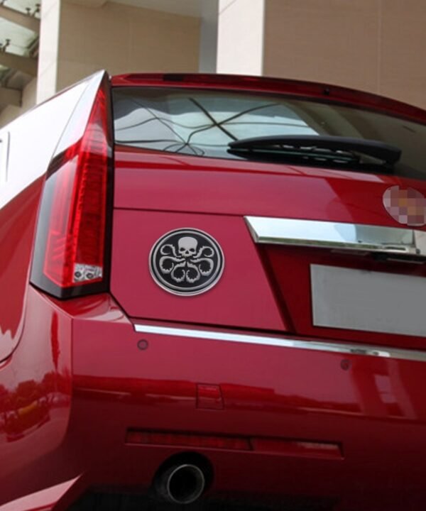 Skull Pattern Circular Shape Shining Metal Car Free Sticker, Skull 4, Circular Skull
