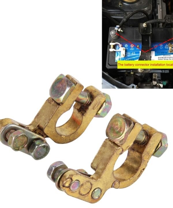 2 PCS Brass Positive and Negative Car Battery Connectors Terminals Clamps Clips, Inner Diameter: 1.2cm