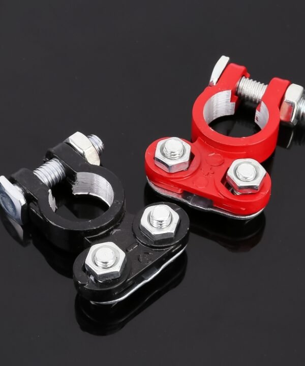 2 PCS Positive and Negative Car U Shape Metal Battery Connectors Terminals Clamps Clips, L Size, Inner Diameter: 16mm (Black + Red)