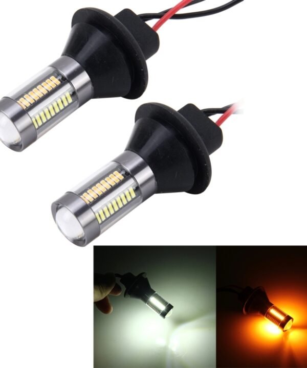 2PCS 1156/Ba15s 5W 300LM 66LEDs SMD-4014 Car Tail Bulb Turn Signal Auto Reverse Lamp Daytime Turn Running Light Car Source (White Light+ Yellow Light),Cable Lenght:1 m