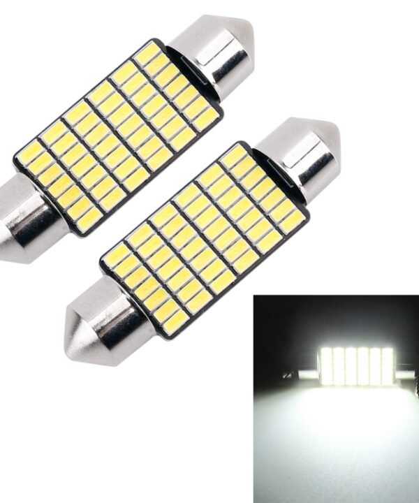2 PCS 39mm DC12V / 1.2W / 6000K / 80LM 42LEDs SMD-3014 Car License Plate Light / Dome Light, with Decoder