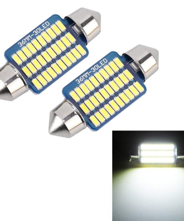 2 PCS 36mm DC12V / 1.5W / 6000K / 100LM 30LEDs SMD-3014 Car License Plate Light / Dome Light, with Decoder