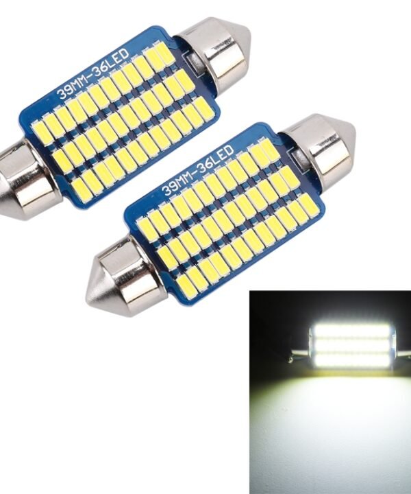 2 PCS 39mm DC12V / 1.5W / 6000K / 100LM 36LEDs SMD-3014 Car License Plate Light / Dome Light, with Decoder