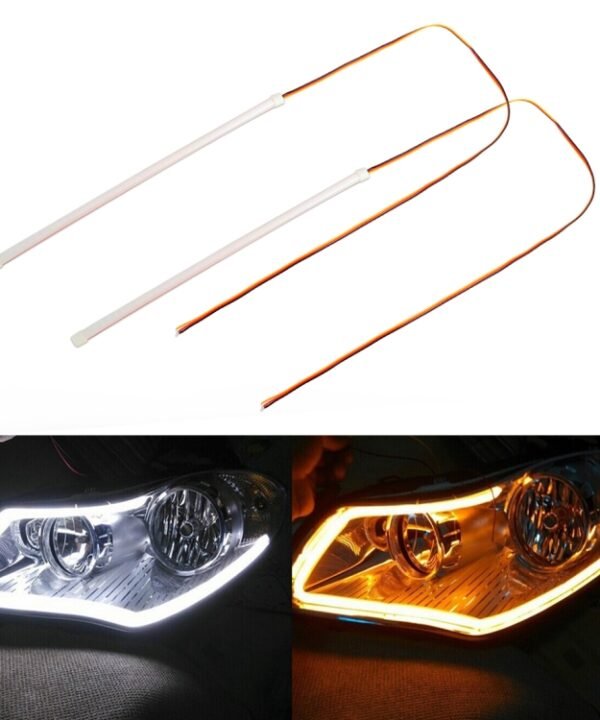 2 PCS 30cm DC12V 3.2W Ultra-thin Car Auto Double Colors Turn Lights / Running Lights (Turn Lights: Yellow Light; Running Lights: White Light)