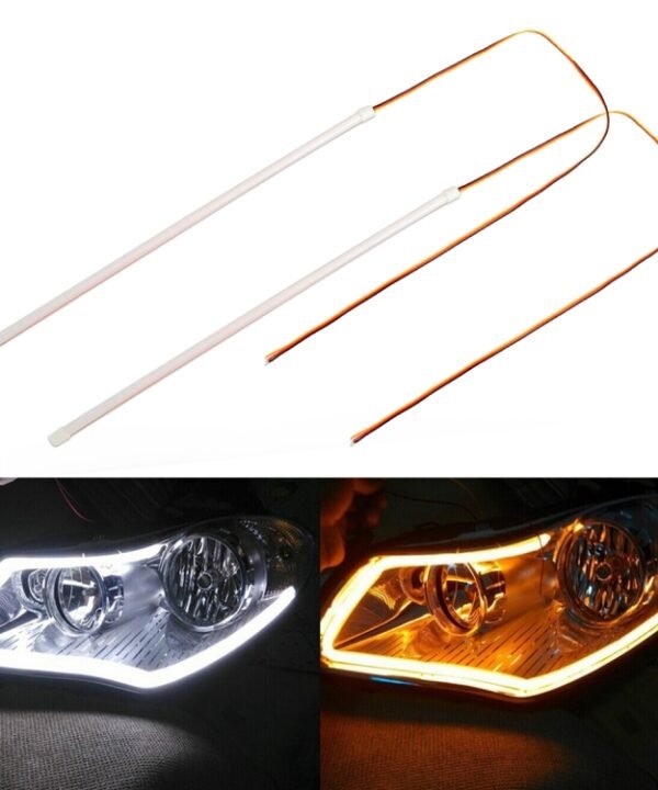 2 PCS 60cm DC12V 5W Ultra-thin Car Auto Double Colors Turn Lights / Running Lights (Turn Lights: Yellow Light; Running Lights: White Light)