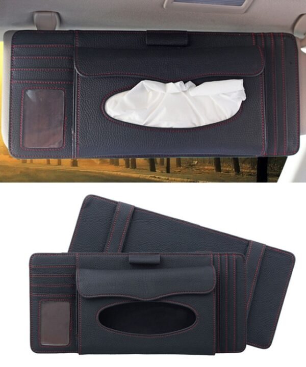 DERANFU 3 In 1 Lichee Texture Multi-function Car Hang Type Leather Towel Box with Card Slot & CD Slot