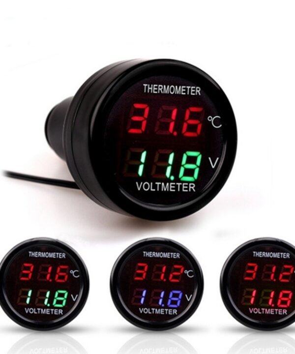 2 in 1 Universal Car Digital Voltage Meter Temperature Meter (Random Color Delivery)