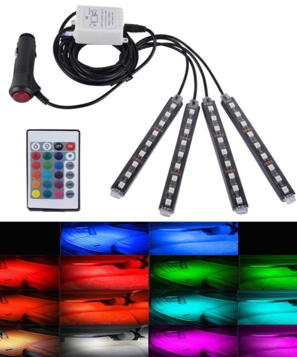 4 in 1 4.5W 36 SMD-5050-LEDs RGB Car Interior Floor Decoration Atmosphere Colorful Neon Light Lamp with Wireless Remote Control, DC 12V